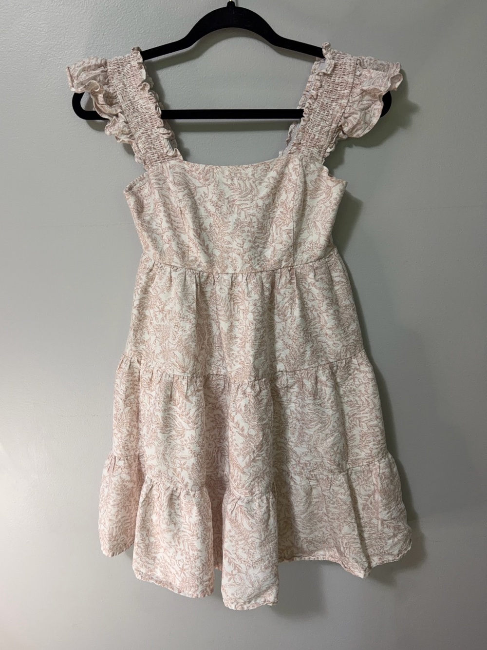 Baltic Born XS Blush Floral Toile Tiered Mini Dress Cottagecore Prairie